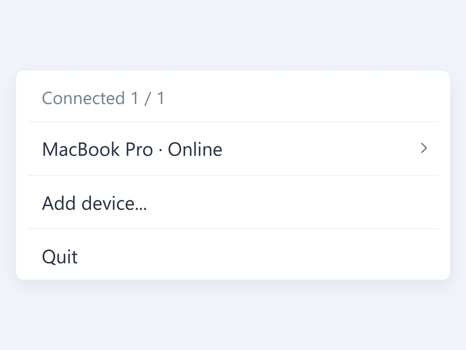 Illustration of the Zipover tray menu showing a connected computer online.